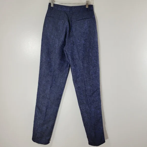 MAXMARA navy damask jacquard silk blend high rise dress pant trousers